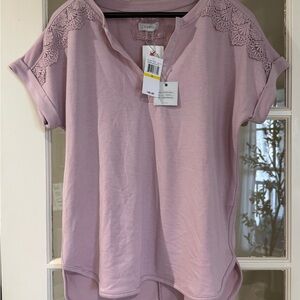 Cupio Women's Soft Pink Lace Accent Blouse